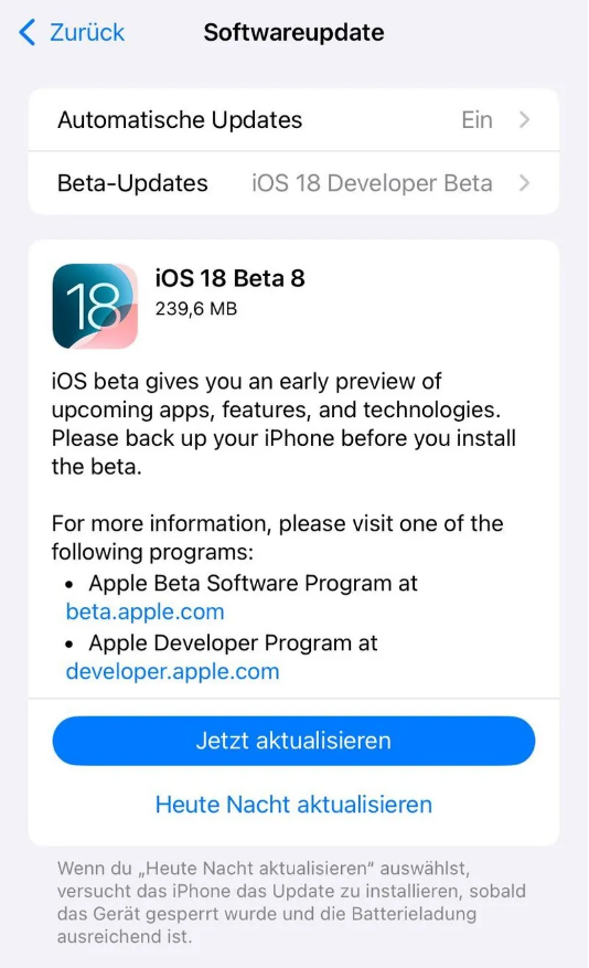 宝兴苹果手机维修分享苹果 iOS / iPadOS 18 开发者预览版 Beta 8 发布 